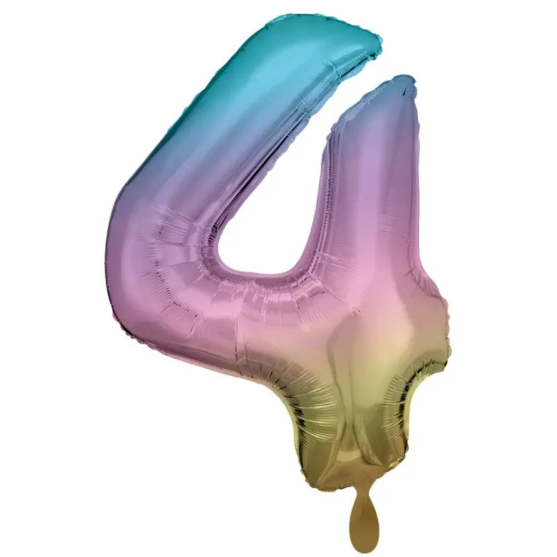 Zahl 4 Regenbogen  | Größe 86 cm |  XXL Folienballon