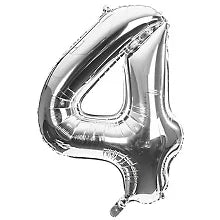 Zahl 4 Silber | Größe 86 cm | XXL Folienballon