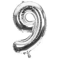 Zahl 9 Silber | Größe 86 cm | XXL Folienballon