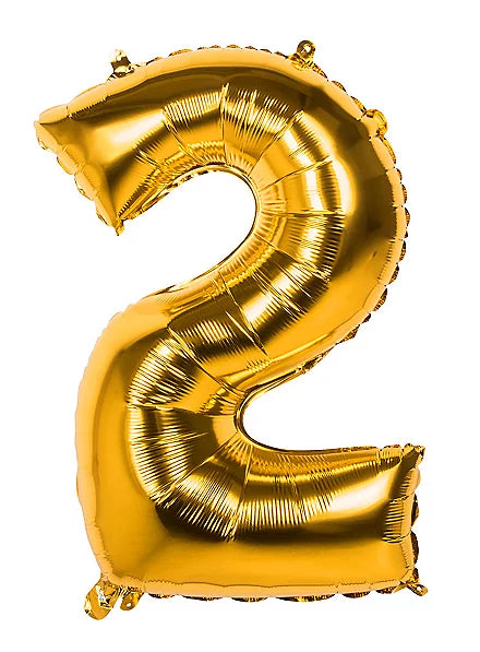 Zahl 2 Gold | Größe 86 cm | XXL Folienballon