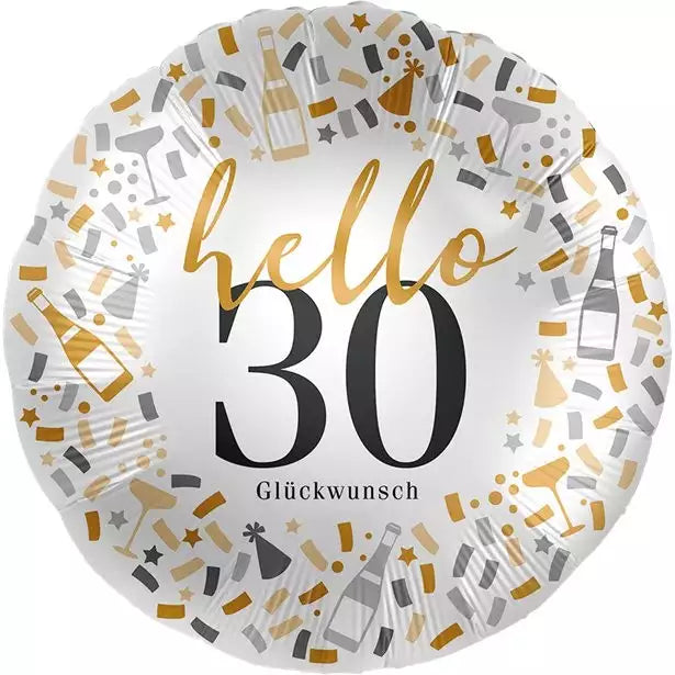 30 Hello Glückwunsch ! Größe 43 cm | Bunt
